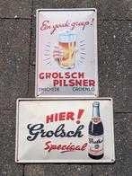 2 metalen borden Grolsch, Verzamelen, Biermerken, Ophalen of Verzenden, Reclamebord, Plaat of Schild, Grolsch