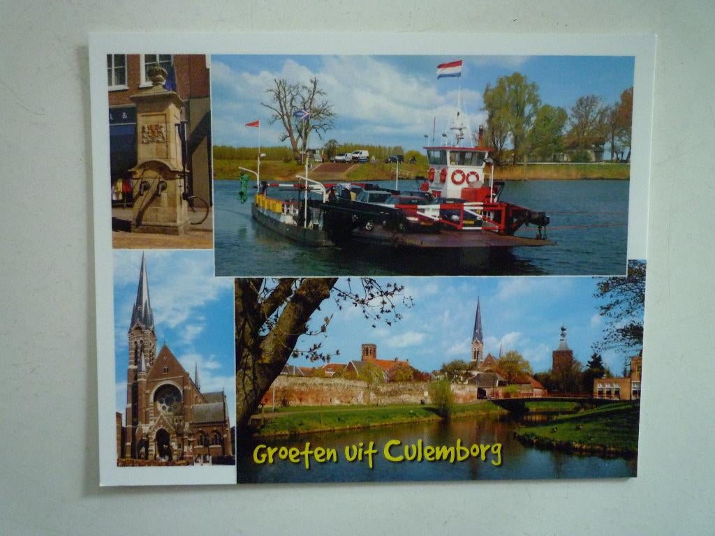 Groeten uit Culemborg pontje  Sint-Barbarakerk kerk, Verzamelen, Ansichtkaarten | Nederland, Ophalen of Verzenden, Voor 1920, Noord-Brabant