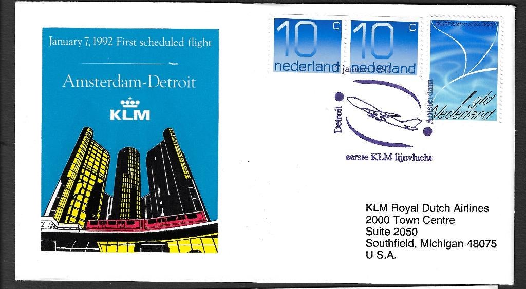 H-71 Eerste vlucht KLM Amsterdam-Detroit januari 1992, Ophalen, Envelop