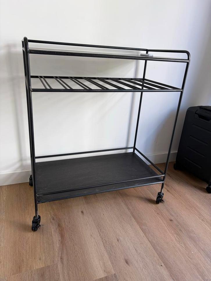 Wijn/drankrek op wielen, Huis en Inrichting, Woonaccessoires | Wijnrekken, Gebruikt, 75 cm of meer, Metaal, 5 tot 15 flessen, Ophalen