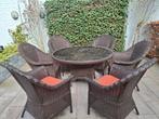 Tuinset gevlochten, ronde tafel 6 stoelen, Tuin en Terras, Ophalen, Gebruikt, Kunststof