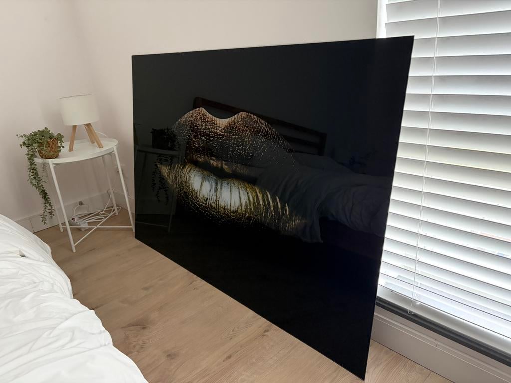 Gouden lippen 150x100 cm, Huis en Inrichting, Woonaccessoires | Schilderijen, Tekeningen en Foto's, Ophalen, 125 cm of meer, Zo goed als nieuw