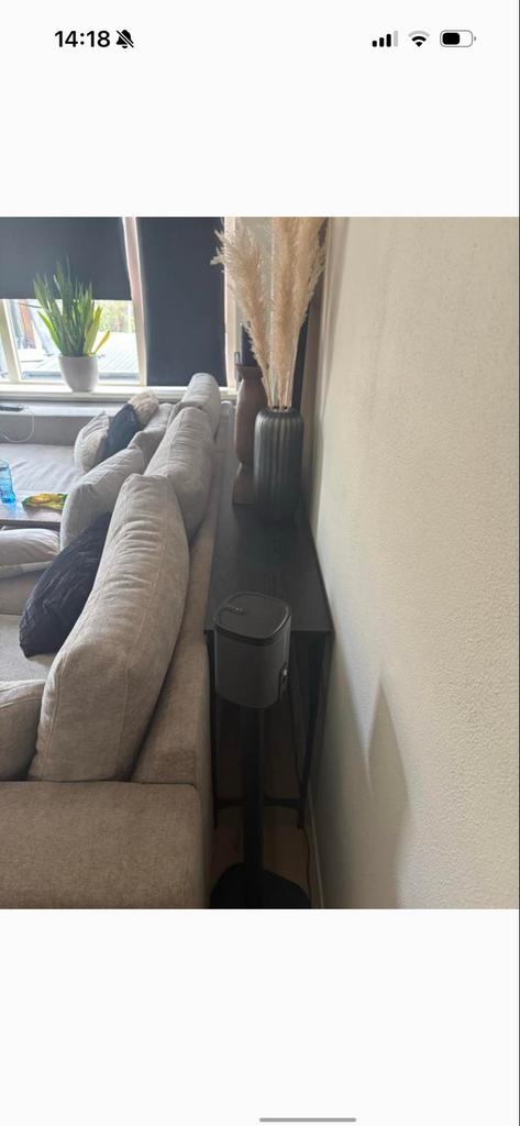 Strakke zwarte sidetable, Huis en Inrichting, Ophalen, Gebruikt, Metaal, 150 tot 200 cm