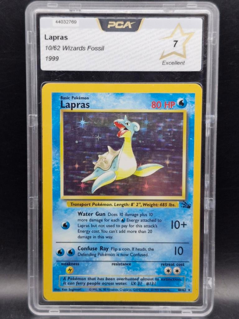 Lapras 1999 holo wizards fosssil #10 PCA 7 excellent, Verzenden, Zo goed als nieuw, Losse kaart