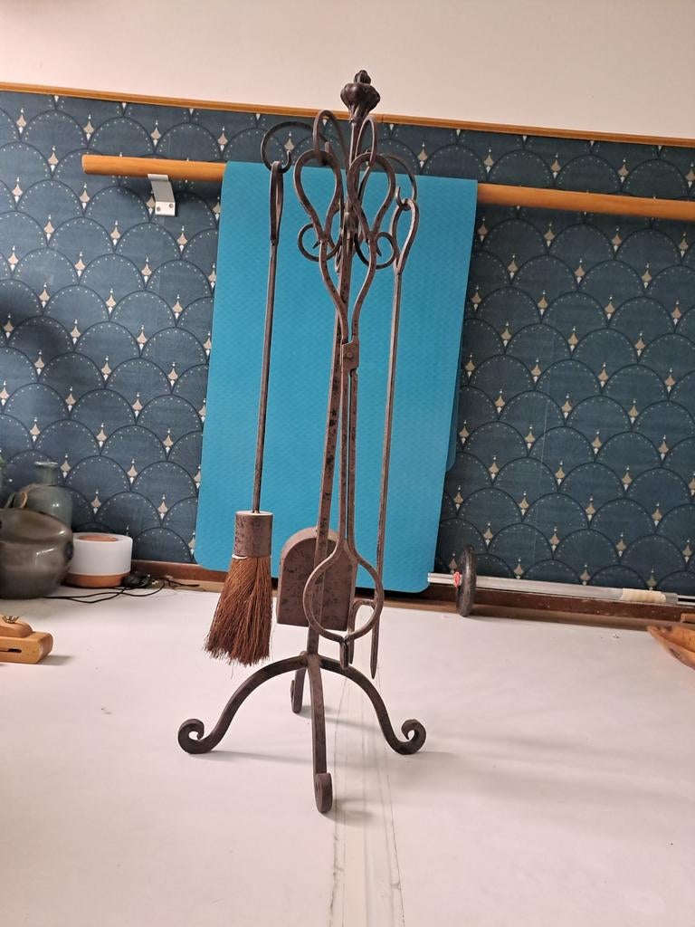 Antiek gietijzeren openhaardset, Ophalen, Gebruikt, Vrijstaande haard, Houthaard