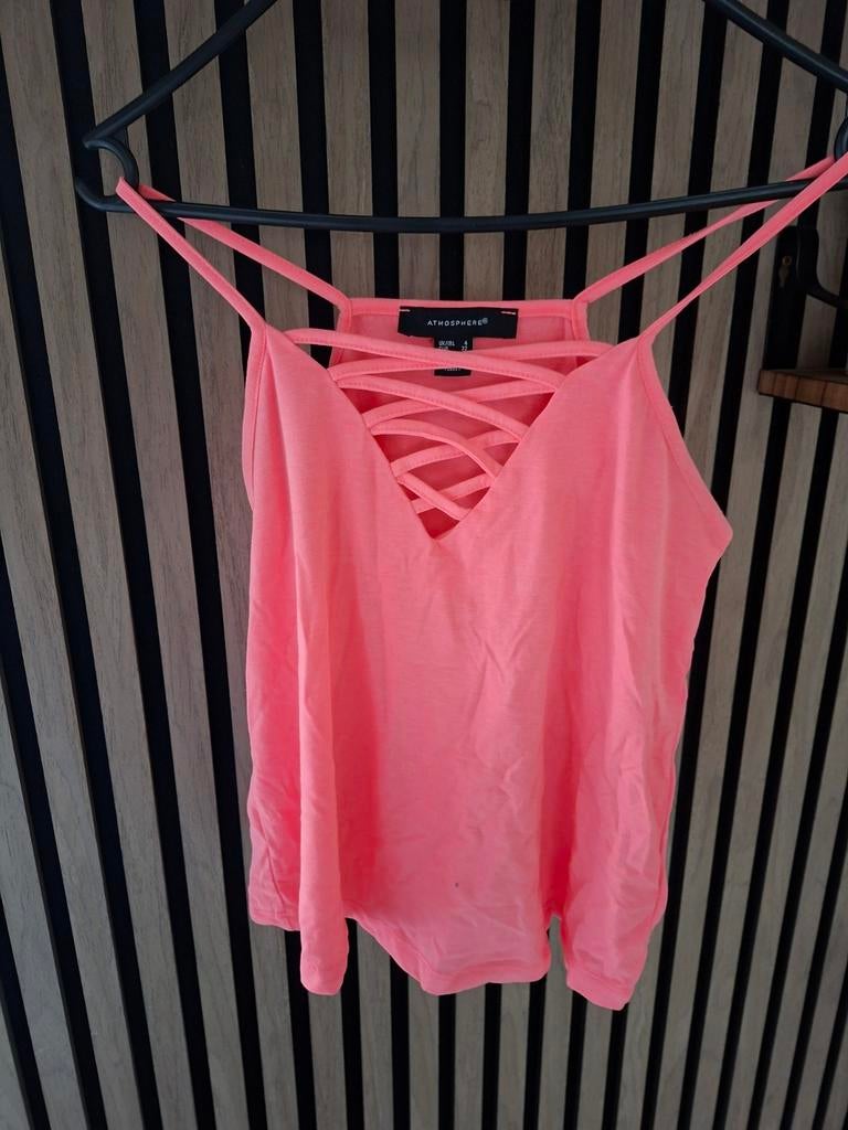Neon Roze Top met Gekruiste Bandjes - Maat 32, Ophalen, Atmosphere, Roze, Zonder mouw