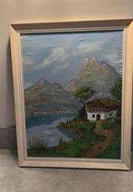 Zwitserland Schilderij. Chalet bergen meer, Ophalen of Verzenden