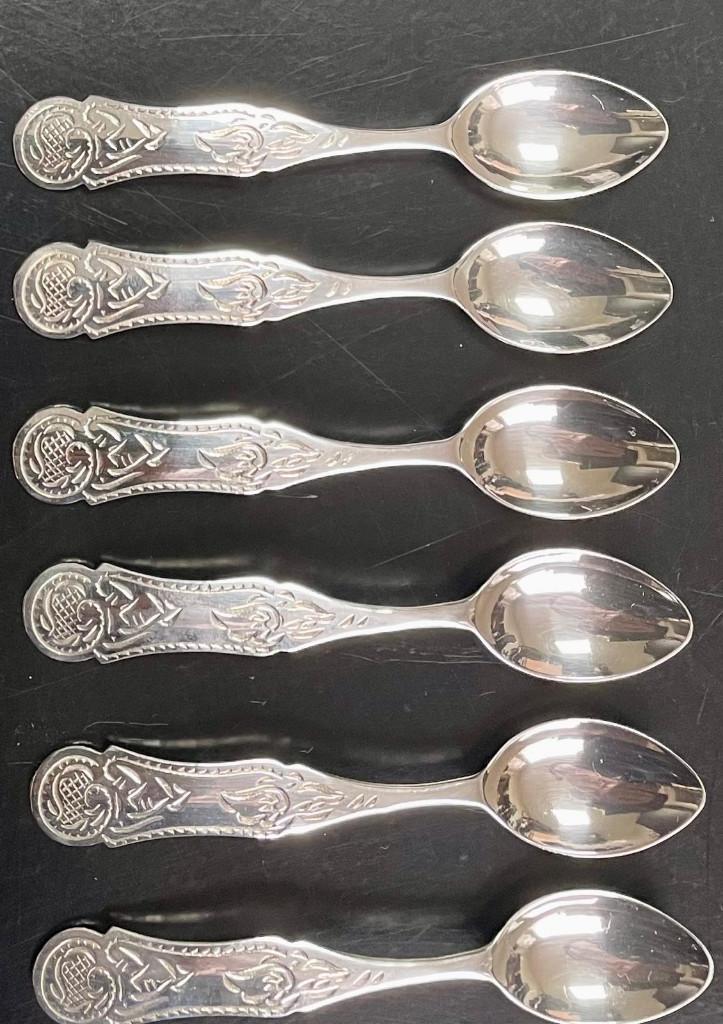 Vintage: Set van 6 zilveren Biedermeier theelepeltjes, Ophalen of Verzenden, Zilver