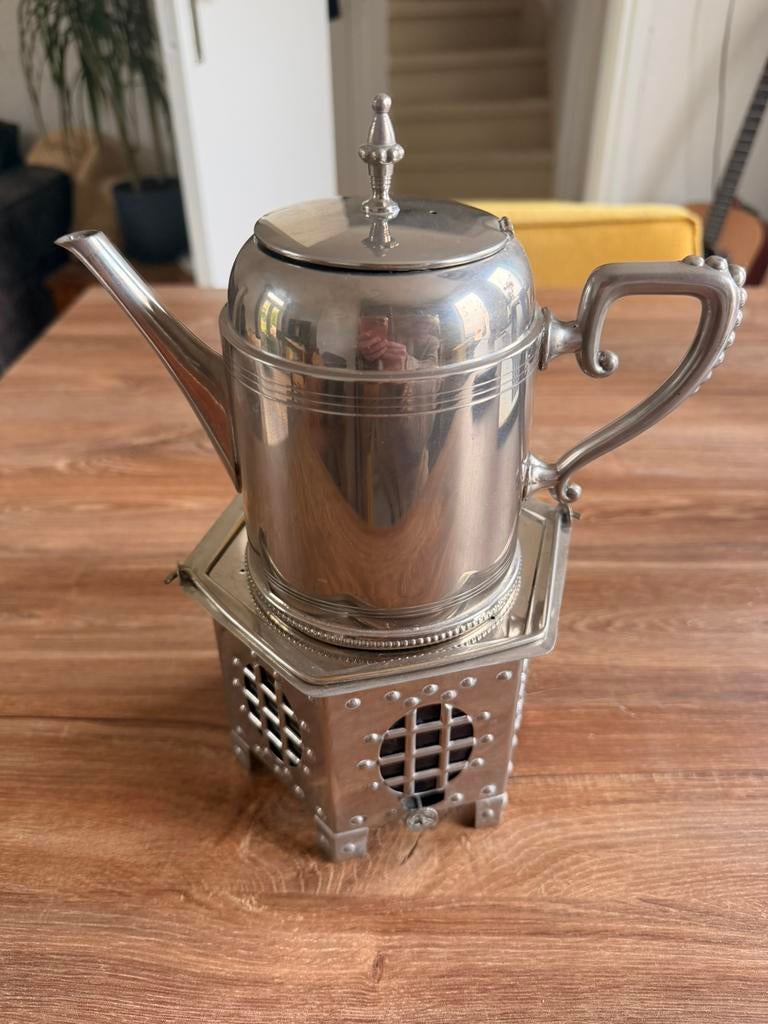 Vintage Daalderop theeketel met rechaud, ’50 verzilverd, Antiek en Kunst, Ophalen of Verzenden