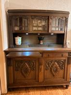 Antieke massief houten buffetkast met houtsnijwerk, Ophalen, Zo goed als nieuw, 25 tot 50 cm, 200 cm of meer