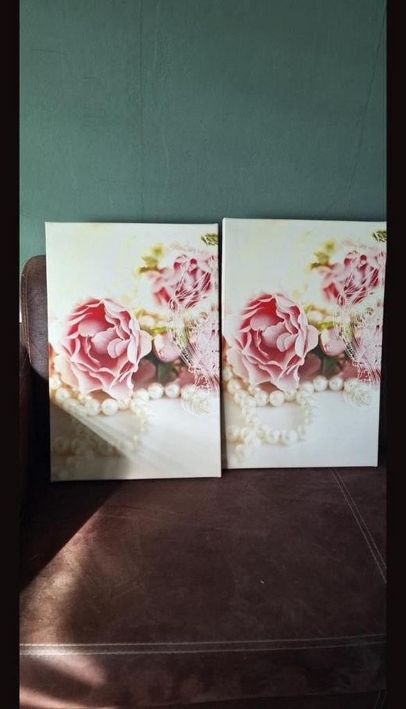 2 canvas schilderijen roos roze, Huis en Inrichting, Woonaccessoires | Schilderijen, Tekeningen en Foto's, Ophalen of Verzenden