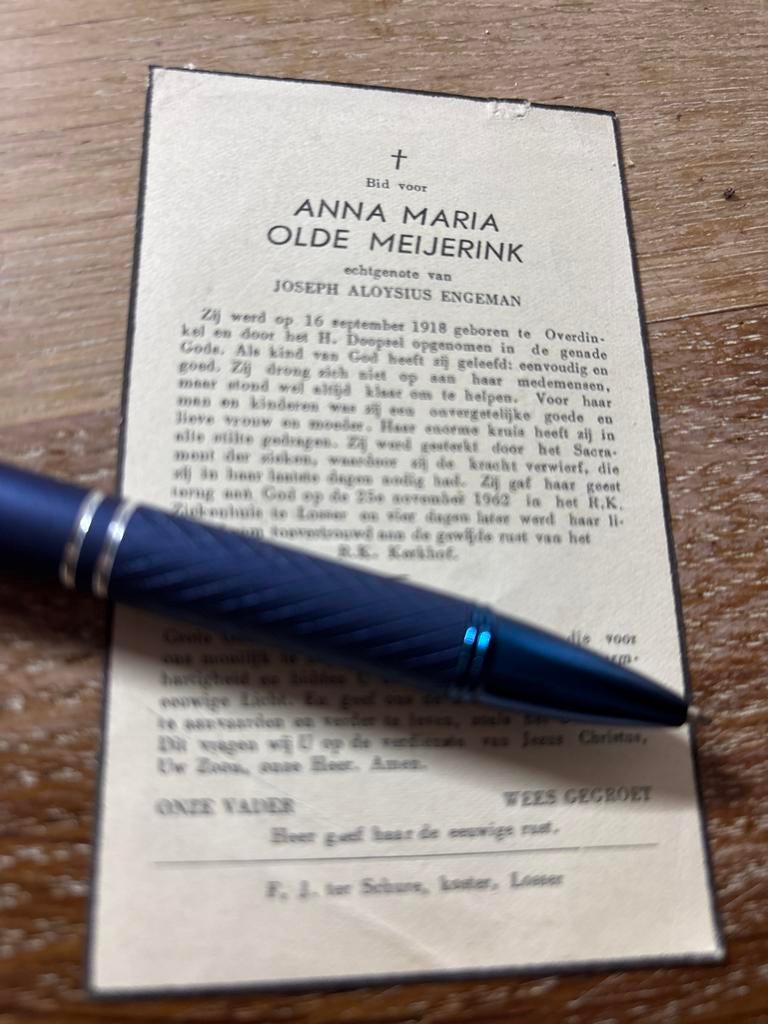 Olde Meijerink Anna 1918 Overdinkel 1962 Losser x Engeman, Ophalen of Verzenden, Bidprentje