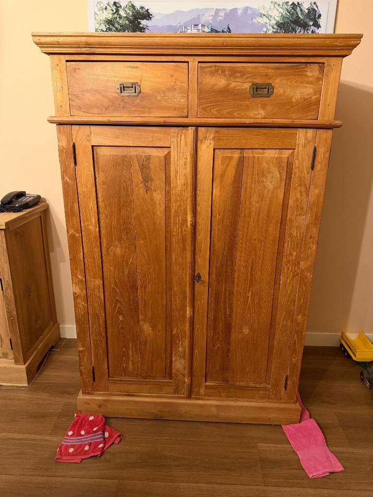 Teak computer- kast massief, Ophalen, Teakhout, 50 tot 75 cm, Met deur(en)