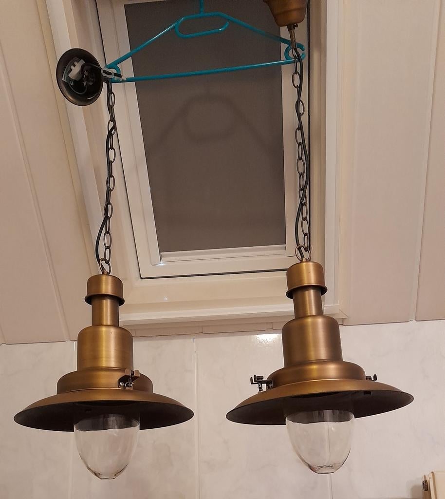 2x hanglampen (scheepslamp) bronskleurig, Huis en Inrichting, Ophalen of Verzenden, Minder dan 50 cm