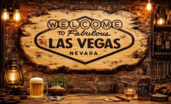 Massief eiken las vegas mancave/garage wandbord uniek handw., Ophalen of Verzenden, Nieuw