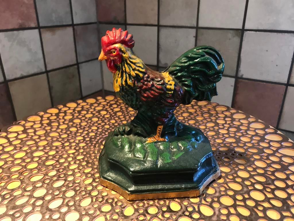 Gietijzeren spaarpot,haan,hoog 14.5 cm,gewicht 1855 gram, Ophalen of Verzenden, Zo goed als nieuw, Steen, Aardewerk of Keramiek