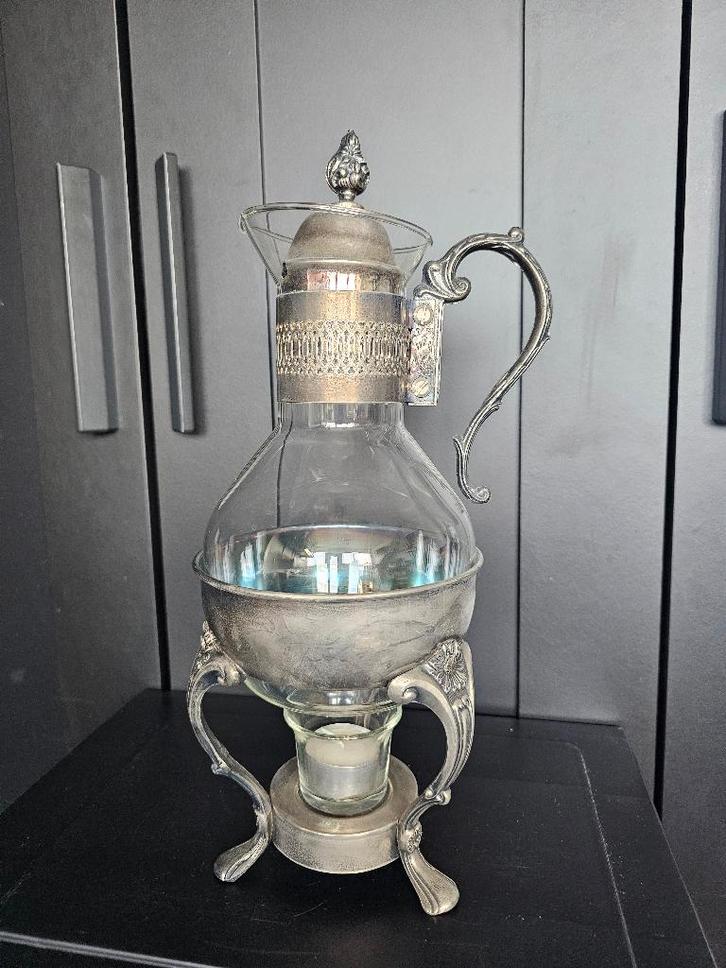 Vintage Glazen Warmhoudkannetje met Verzilverd Montuur, Antiek en Kunst, Antiek | Glas en Kristal, Ophalen