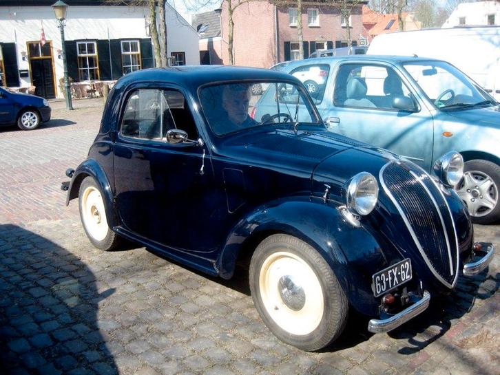 Fiat Topolino model A, 1937, Auto's, Oldtimers, Particulier, Fiat, Benzine, Coupé, Handgeschakeld, Blauw, Beige, Kunstmatig leder