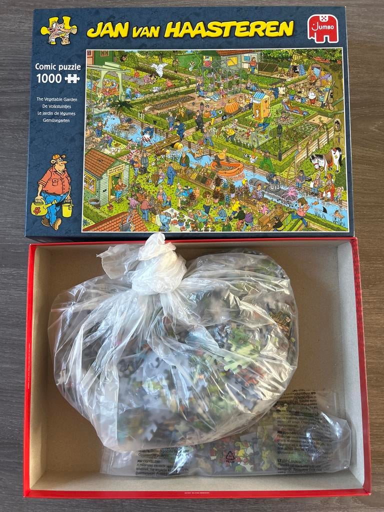 Jan van Haasteren puzzel - De Volkstuintjes (1000 stukjes), Hobby en Vrije tijd, Ophalen of Verzenden, 500 t/m 1500 stukjes, Gebruikt