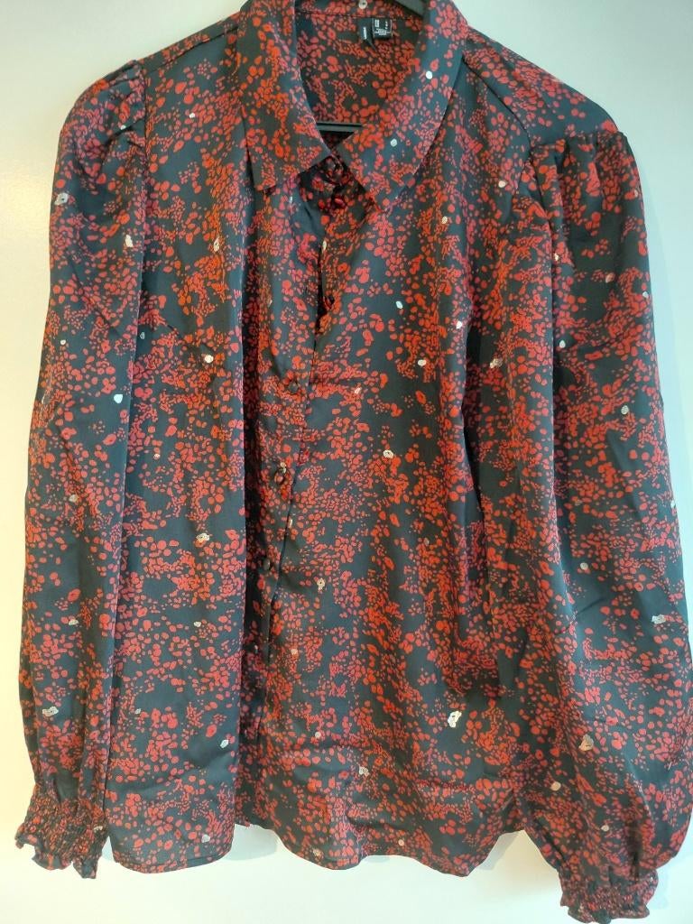 Blouse mtL rood zwart, Kleding | Dames, Blouses en Tunieken, Ophalen of Verzenden, Zo goed als nieuw, Maat 42/44 (L), Overige kleuren