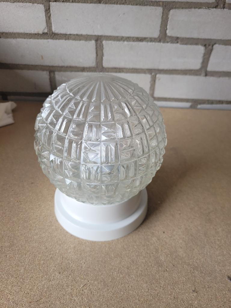Vintage Glazen plafondlamp,bollamp retro, Ophalen, Zo goed als nieuw, Kunststof