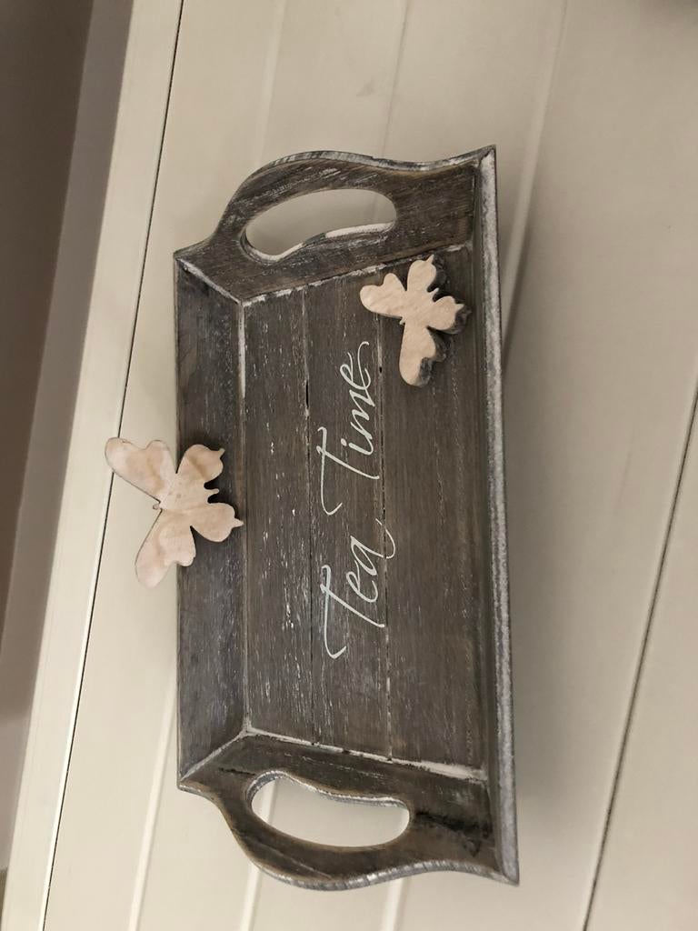 NIEUW! Mooi klein dienblad sober stoer vergrijsd hout, Ophalen of Verzenden, Nieuw, Rechthoekig, Hout