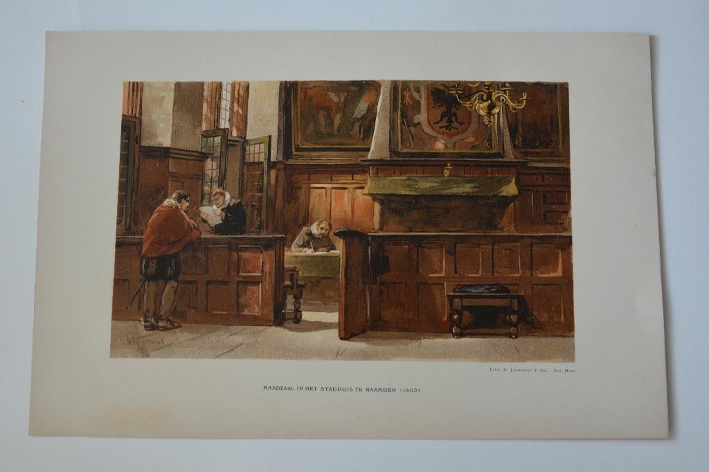 NAARDEN RAADZAAL TROUWZAAL LITHO WILLEM STEELINK Jr. GM9, Antiek en Kunst, Origineel, Dagelijks leven, 1800 - 1899, Verzenden