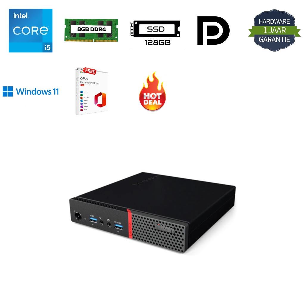 Lenovo Tiny M900 i5-6500T 3.1GHz 8GB 128GB SSD Office, .., .., 8 GB, Ophalen of Verzenden