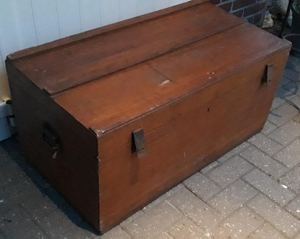 Antieke houten dekenkist, Ophalen, Gebruikt, 100 tot 150 cm, 50 tot 75 cm