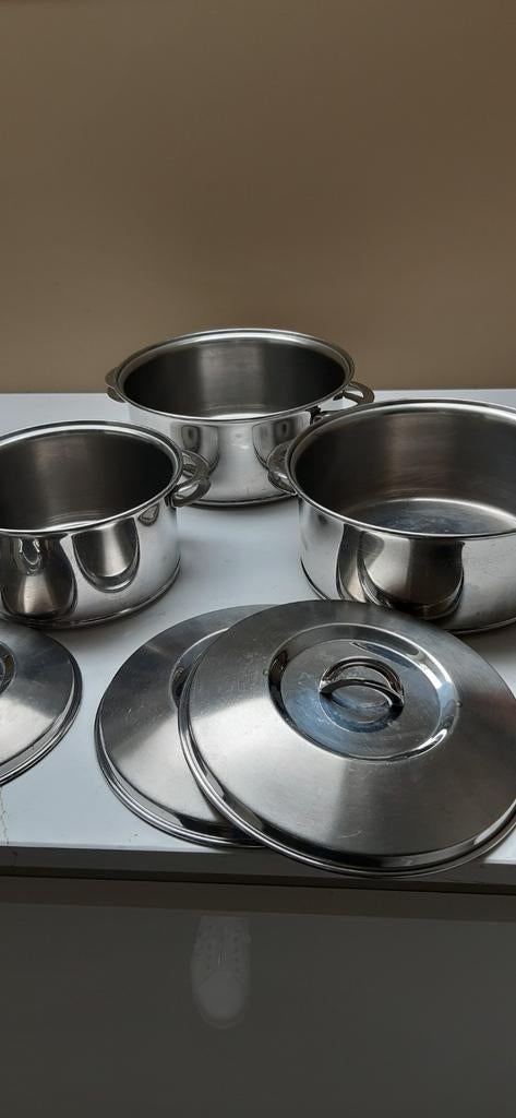3 mooie pannen, Huis en Inrichting, Keuken | Potten en Pannen, Ophalen, Zo goed als nieuw, Rvs, Pannenset