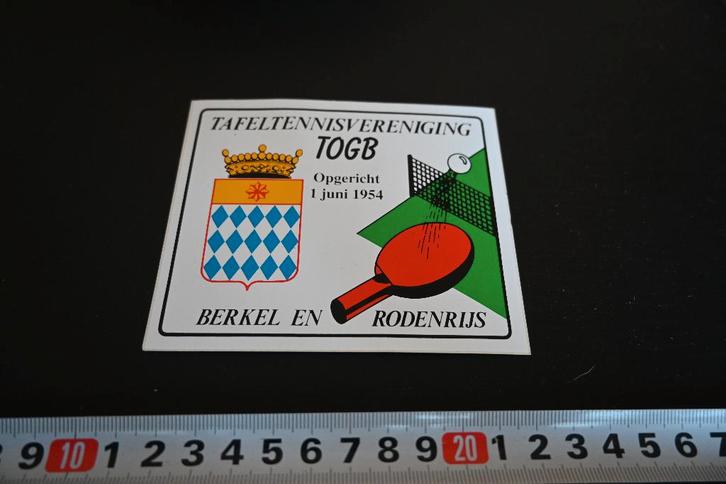 sticker Berkel en Rodenrijs Tafeltennisvereniging TOGB 1954, Hobby en Vrije tijd, Stickers en Plaatjes, Zo goed als nieuw, Sticker