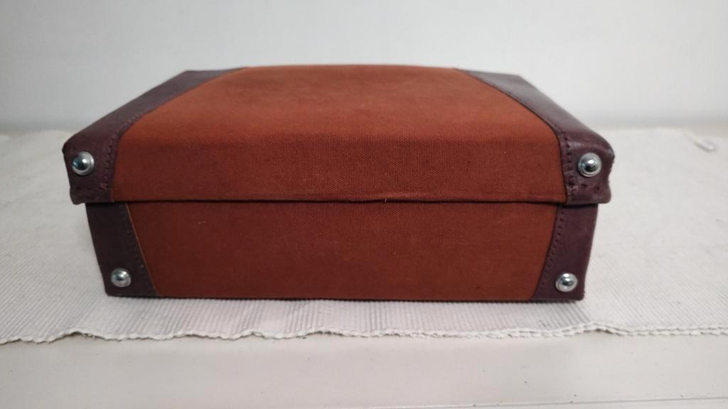 K583 Mini koffer van leder en canvas in zeer goede staat, Overige materialen, Onbekend, Minder dan 50 cm, Ophalen of Verzenden