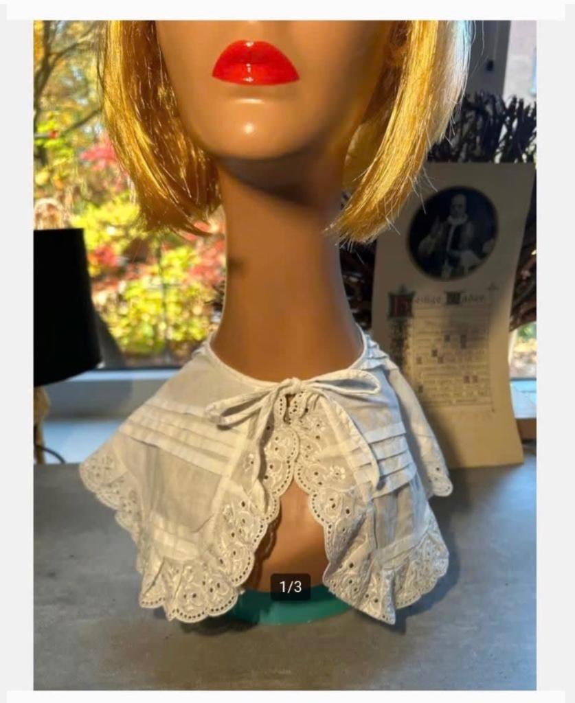 Vintage Wit Kanten dienstmeisjes Kraag, striksluiting, Ophalen of Verzenden