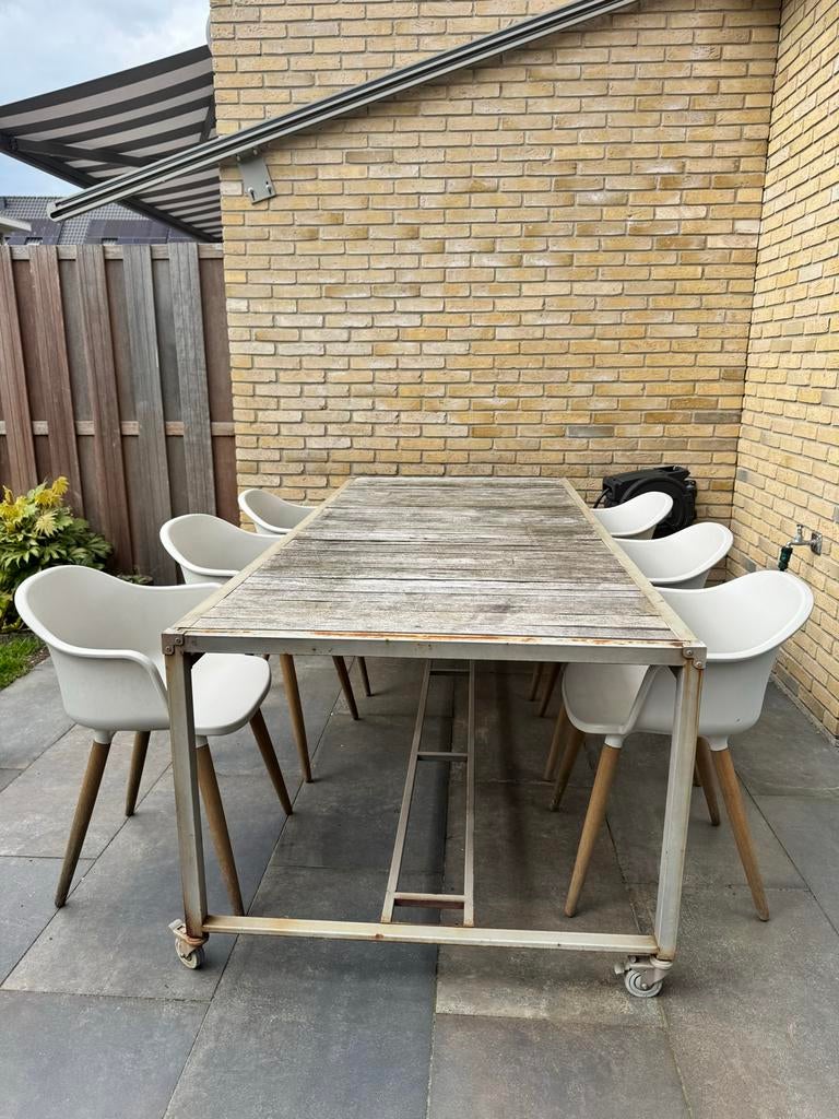 Stevige Troubadour Tuin Tafel 220x100cm op Zwenkwielen, Tuin en Terras, Tuintafels, Gebruikt, Rechthoekig, Hout, Ophalen