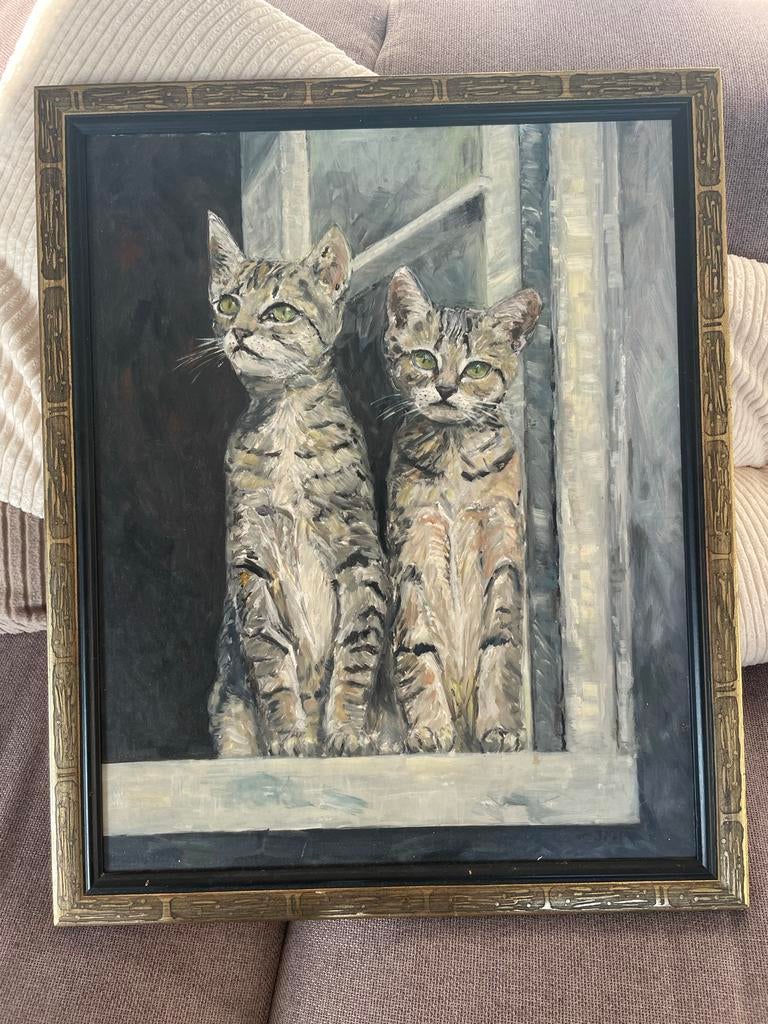 Tijdloos Schilderij: Twee Katten op de Vensterbank, Ophalen