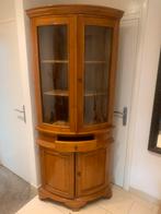 Houten hoekkast met glazen deuren en lade, Huis en Inrichting, Kasten | Vitrinekasten, Ophalen, Gebruikt, 50 tot 100 cm, Met lade(s)