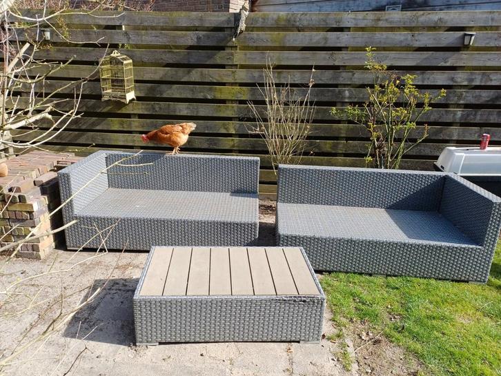 Pure Collection Loungeset met salontafel en tuinbox, Tuin en Terras, Tuinsets en Loungesets, Gebruikt, Loungeset, Wicker, 4 zitplaatsen