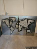 Groot 4-luik schilderij wereldkaart - 166 x 60 cm, Huis en Inrichting, Ophalen, 50 tot 75 cm, 125 cm of meer, Zo goed als nieuw