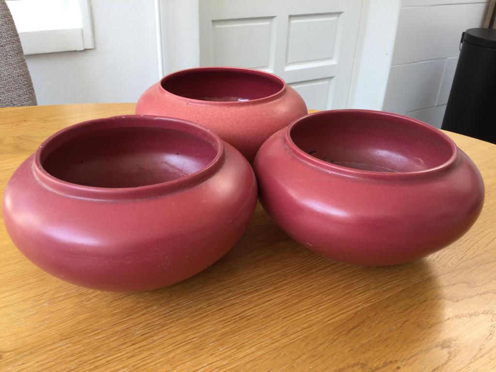 3 Bordeaux rode bloempotten, Overige materialen, Gebruikt, Rond, Ophalen of Verzenden