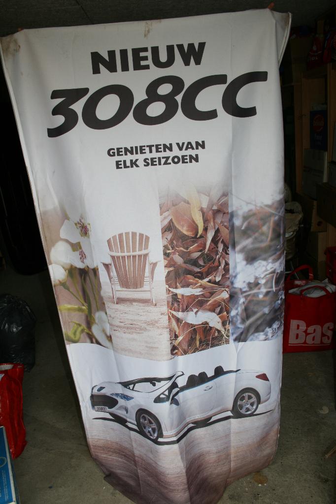 Peugeot instore stoffen reclamedoek Peugeot 308CC 108, Verzamelen, Ophalen of Verzenden, Gebruikt, Auto's