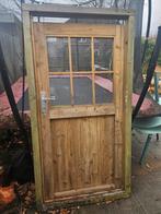 Houten buitendeur met glas, Ophalen, Gebruikt, 80 tot 100 cm, Buitendeur