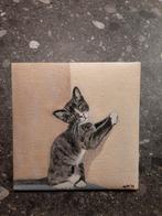 Mini schilderijtje Kat ( 10 x 10 cm ), Ophalen, Minder dan 50 cm, Oorspronkelijke maker, Nieuw