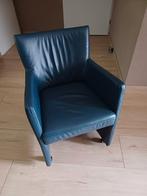 6 Blauwe leren eetkamerstoelen met wieltjes, Ophalen, Gebruikt, Blauw, Leer