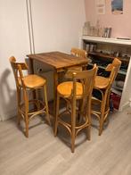 Houten barset met 4 krukken, Gebruikt, Met voetsteun, 60 tot 90 cm, Ophalen of Verzenden