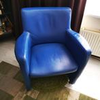 Blauwe Lederen Fauteuil, Ophalen, Gebruikt, Minder dan 75 cm, Leer