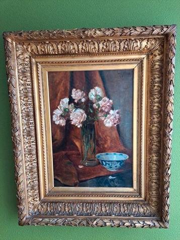 Schilderij bloemstilleven met anjers. Willy Fleur 1927 beschikbaar voor biedingen