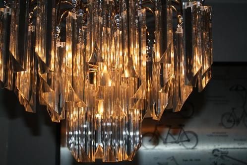 Hanglamp bergkristal en verguld, Huis en Inrichting, Lampen | Plafondlampen, Zo goed als nieuw, Glas, Metaal, Ophalen
