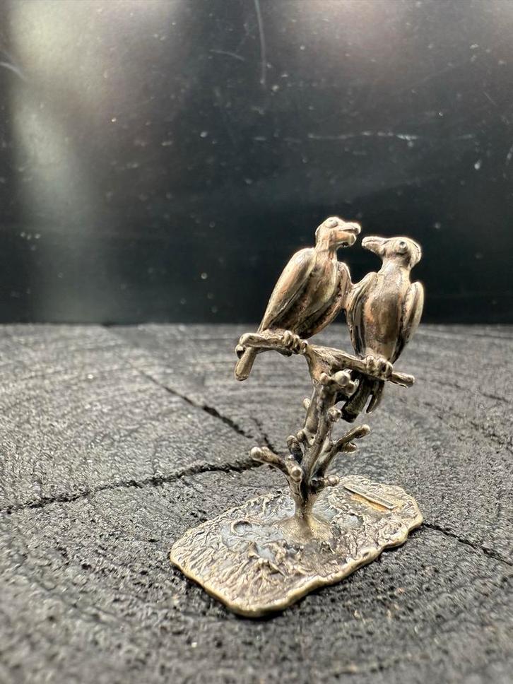 Zilveren Miniatuur Vogels op Stok - 925 Keurmerk, Antiek en Kunst, Antiek | Goud en Zilver, Zilver, Ophalen of Verzenden