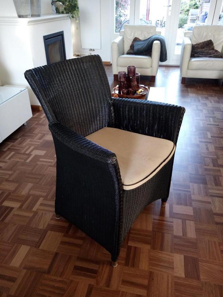 4 Zwarte Lloyd Loom Stoelen - Model 3504, Huis en Inrichting, Stoelen, Gebruikt, Vier, Riet of Rotan, Zwart, Ophalen