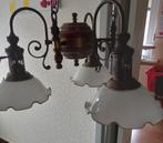 klassieke bruin hanglamp met 3 glazen kapjes, Antiek en Kunst, Antiek | Lampen, Ophalen